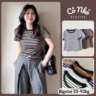 Áo Thun Ôm Kẻ Sọc Bigsize Nữ Tay Ngắn Cổ Trong Form Basic Phong Cách Trẻ Trung Cá Tính A285