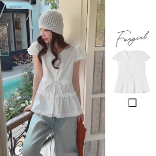 Áo babydoll dáng dài layer Forgirl áo babydoll kiểu sơ mi cổ V tay phồng rút eo dáng xoè T194