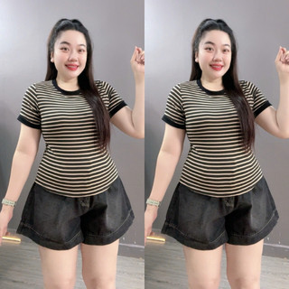 Áo Thun Ôm Bigsize Nữ Dáng Áo Baby Tee Kẻ Sọc Cổ Tròn Tay Ngắn Form Basic Trẻ Trung A285