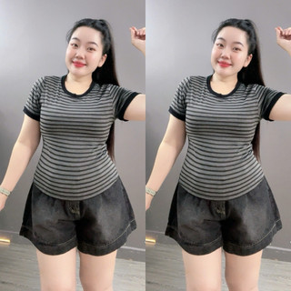 Áo Thun Ôm Bigsize Nữ Dáng Áo Baby Tee Kẻ Sọc Cổ Tròn Tay Ngắn Form Basic Trẻ Trung A285