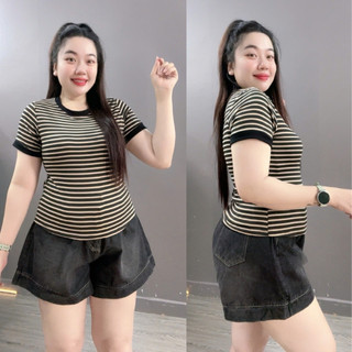 Áo Thun Ôm Kẻ Sọc Bigsize Nữ Tay Ngắn Cổ Trong Form Basic Phong Cách Trẻ Trung Cá Tính A285