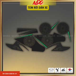 Tem rời dán xe Sh 2020-2026 mẫu thiết kế trống đồng, decal 3 lớp siêu dày bền màu M01