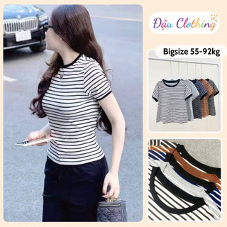 Áo Thun Ôm Bigsize Nữ Dáng Áo Baby Tee Kẻ Sọc Cổ Tròn Tay Ngắn Form Basic Trẻ Trung A285