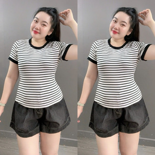 Áo Thun Ôm Bigsize Nữ Dáng Áo Baby Tee Kẻ Sọc Cổ Tròn Tay Ngắn Form Basic Trẻ Trung A285
