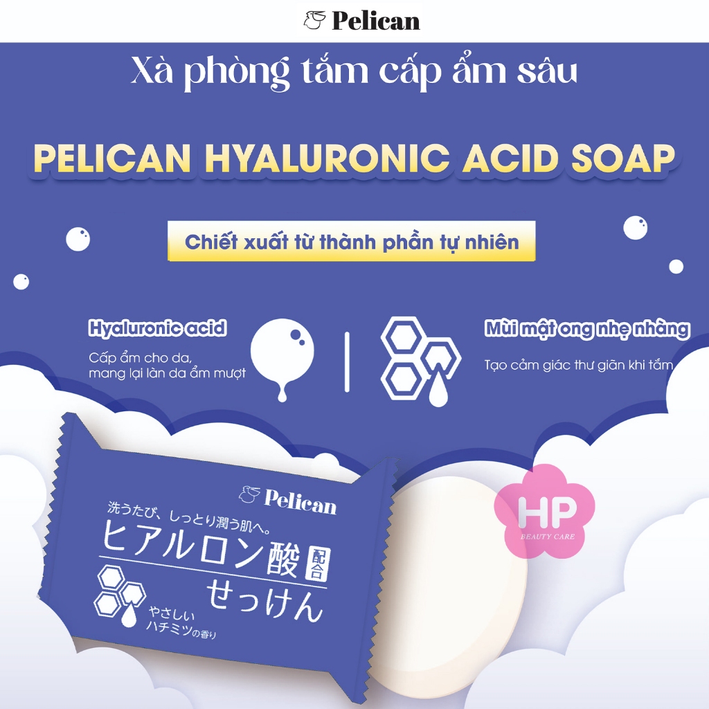 Xà Phòng Tắm Cấp Ẩm Sâu Ngăn Ngừa Khô Da Pelican Hyaluronic Acid Soap 75G