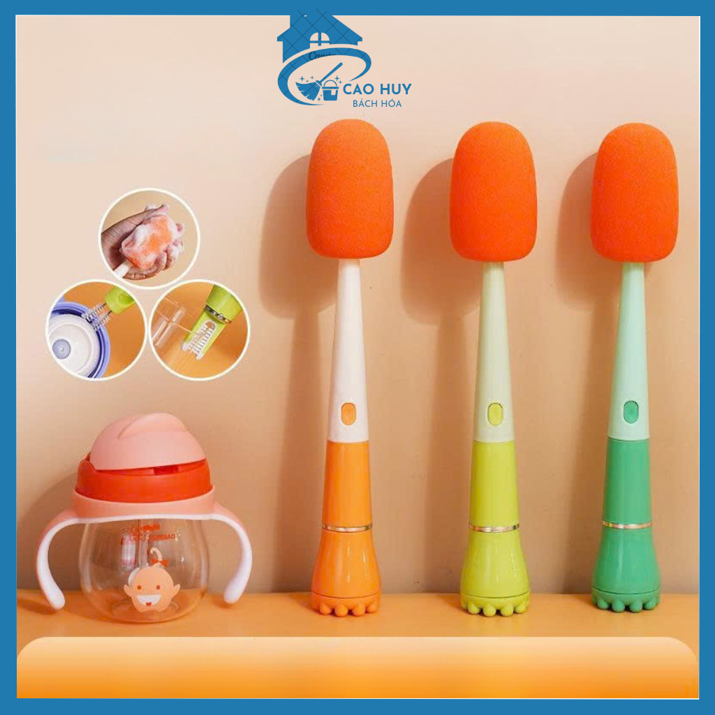 Bộ Cọ Rửa Bình Sữa, Ly Cốc, Chai Lọ 3 Trong 1 Tiện Lợi, Cọ Kèm Mút Xốp Tạo Bọt Làm Sạch Nhanh