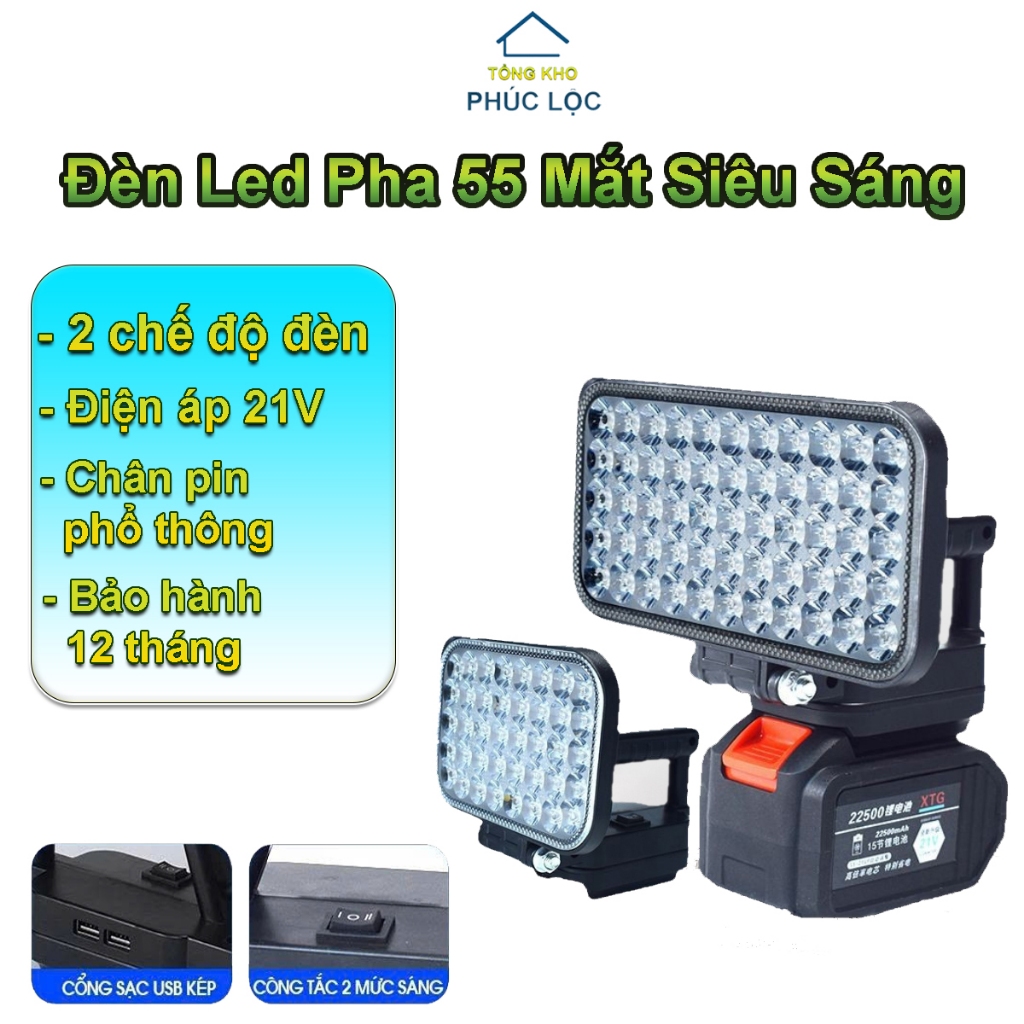 Đèn Pin 55 Mắt Có Cổng Sạc Điện Thoại, Đèn Pha Led Dùng Chân Pin Phổ ...