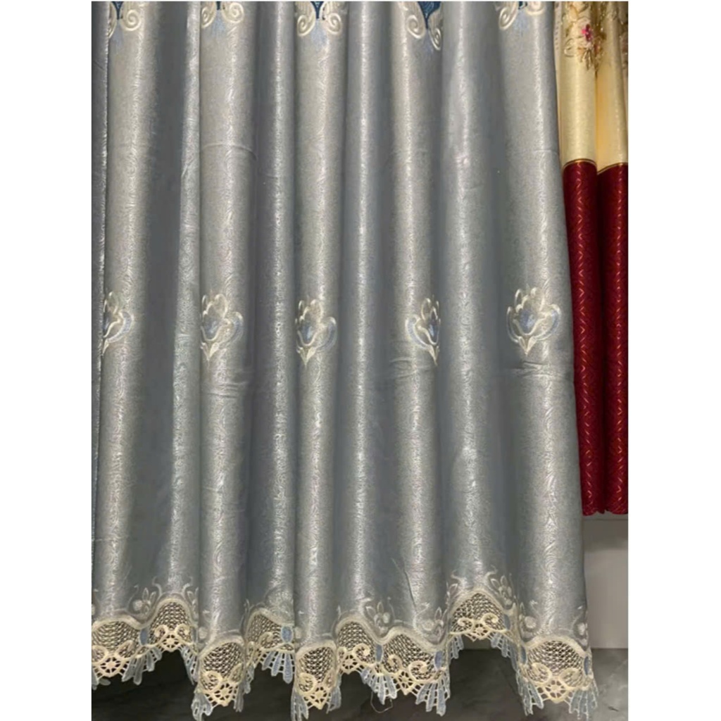 1 TẤM GẤM THÊU MÀU XÁM PHỐI CHÂN REN CHƯA CÓ CÂY TREO - TREO 1 TẤM MUA 1 TẤM _TREO 2 TẤM MUA 2 TẤM RÈM CỬA VIỆT HÀN