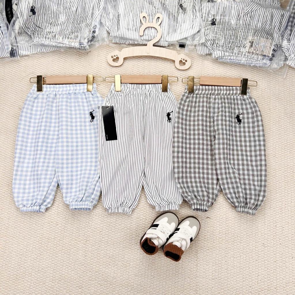 Set 3 Quần Dài Bé Trai Kẻ Chống Muỗi HH04 Chất Đũi/Thô Mềm Size 90-150 (7-27kg) – Quần Trẻ Em