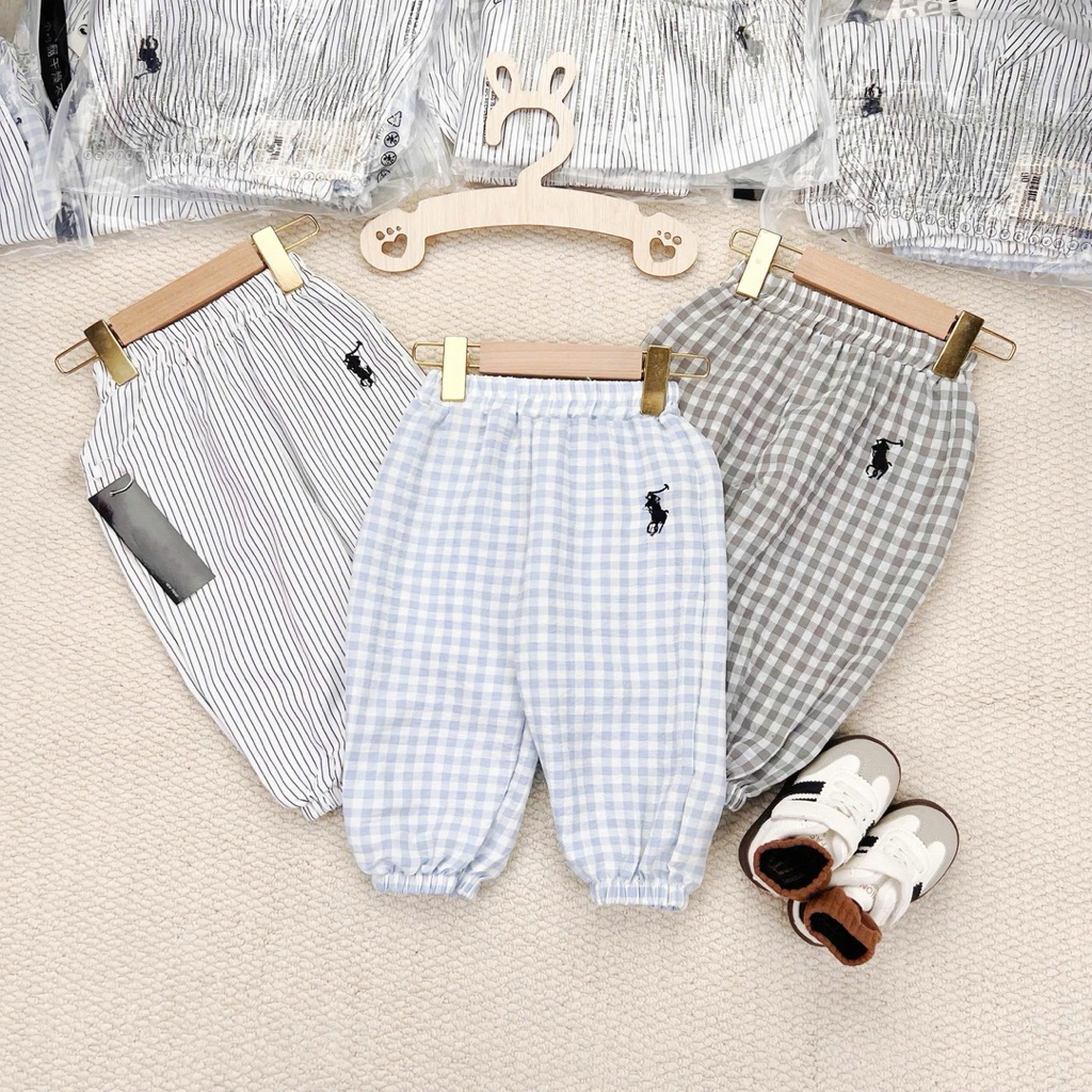 Set 3 Quần Dài Bé Trai Kẻ Chống Muỗi HH04 Chất Đũi/Thô Mềm Size 90-150 (7-27kg) – Quần Trẻ Em