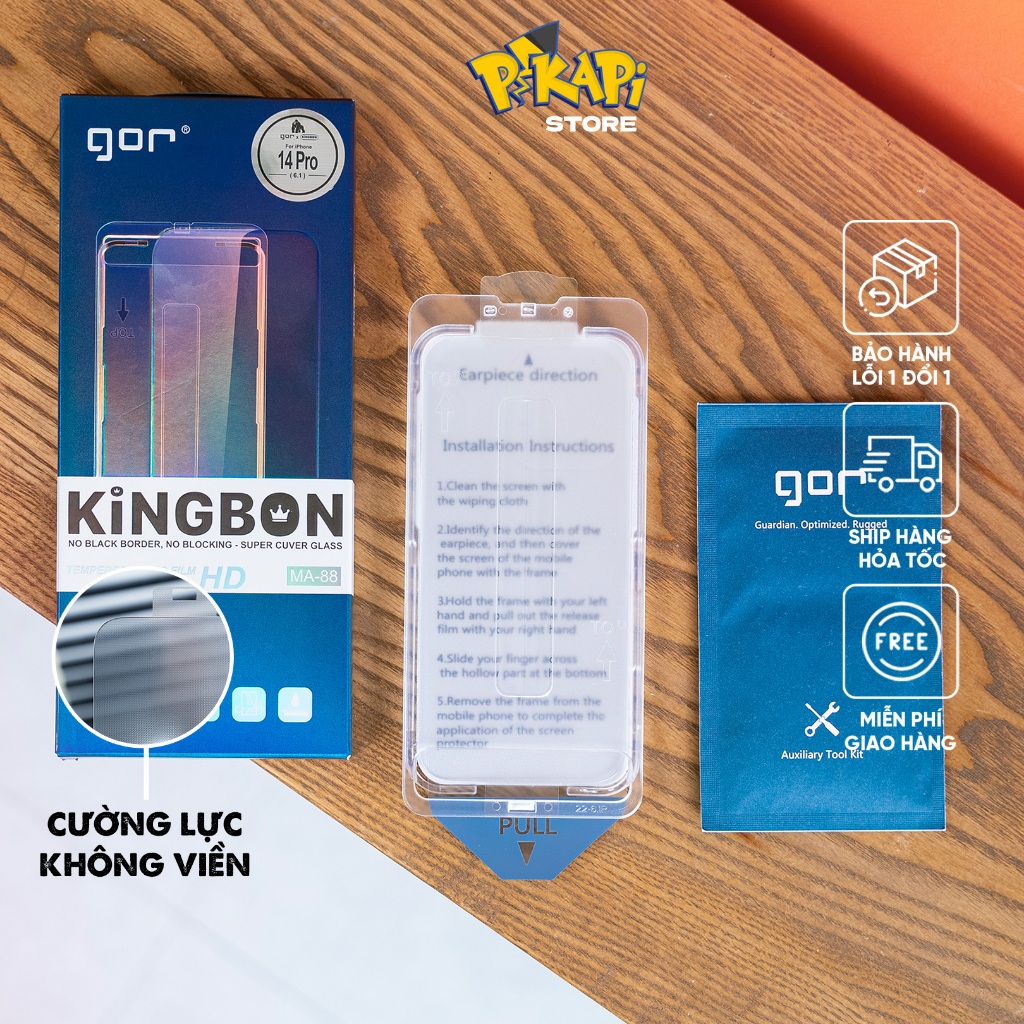 Kính Cường Lực iPhone Khung Tự Dán GOR, Không Viền, Màng Tự Lấy Bụi, Full Màn, Cảm Ứng Mượt Mà