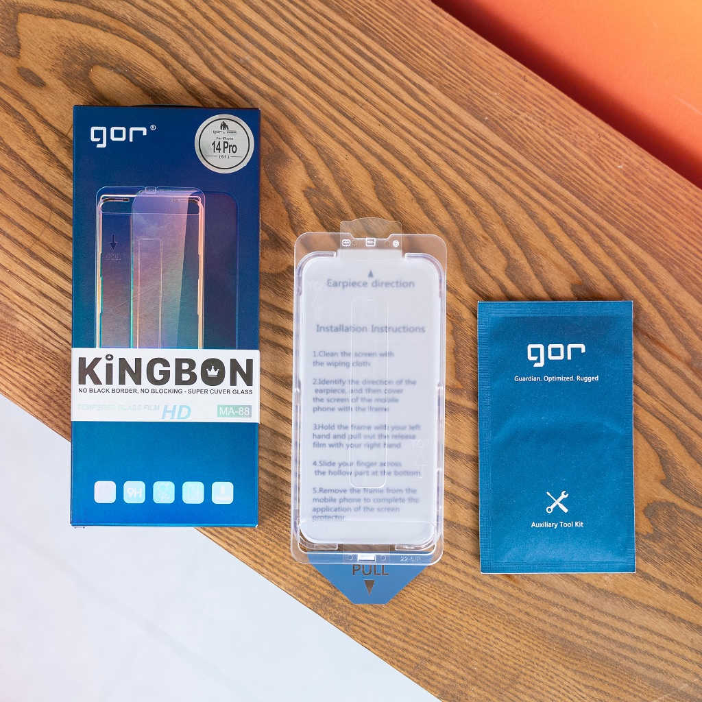 Kính Cường Lực iPhone Không Viền Đen Kèm Khung Tự Lấy Bụi Chính Hãng GOR x KiNGBON