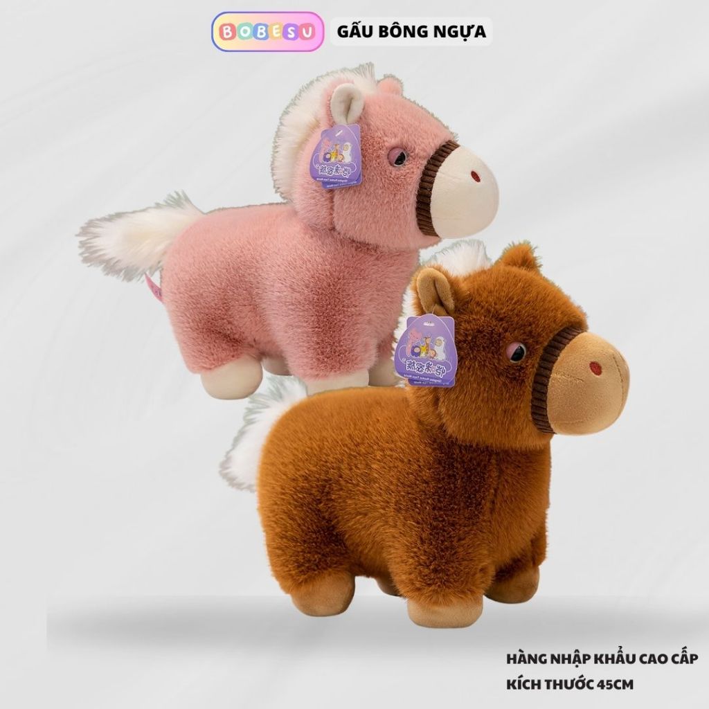 Gấu bông ngựa Đỏ Thú nhồi bông ngựa con đáng yêu lông tơ non làm quà tặng cho bé