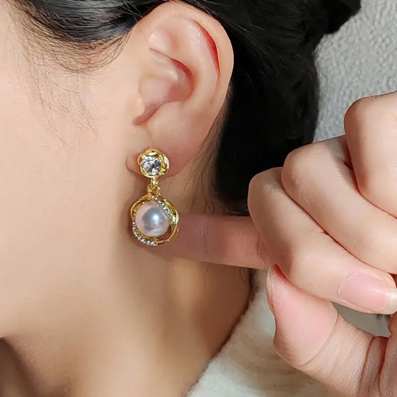 Bông Tai Đính Ngọc Trai, Đính Đá, Mạ Vàng Không Bay Màu, Khuyên Tai Mới Nhất Sang Trọng Lấp Lánh KT20