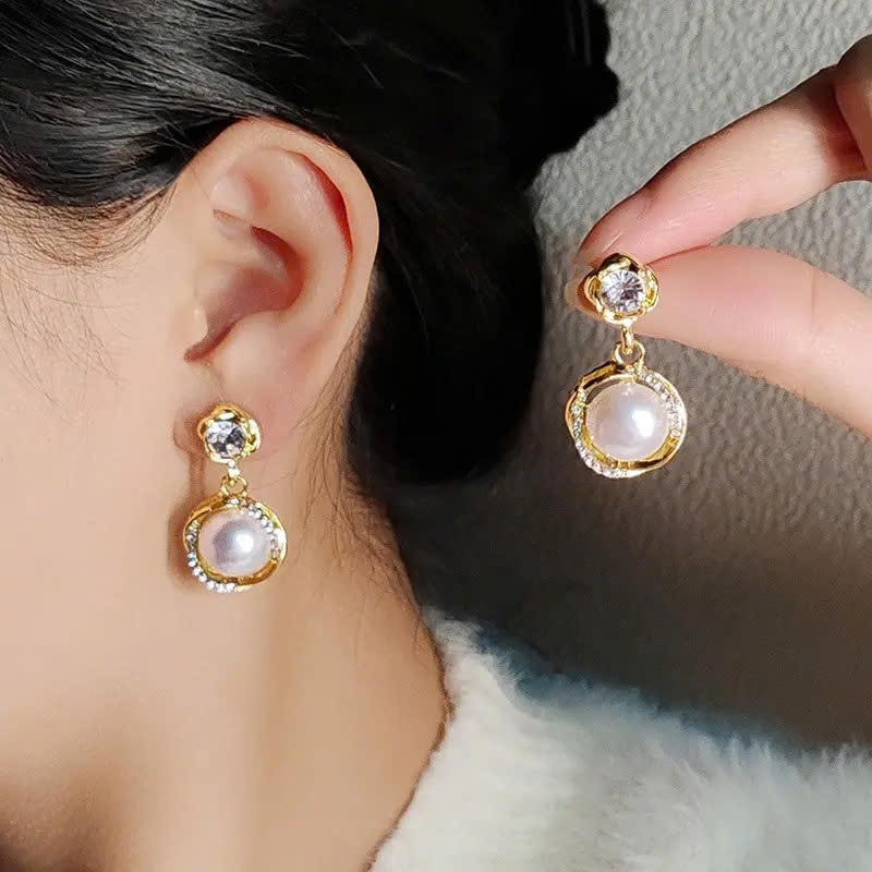 Bông Tai Đính Ngọc Trai, Đính Đá, Mạ Vàng Không Bay Màu, Khuyên Tai Mới Nhất Sang Trọng Lấp Lánh KT20