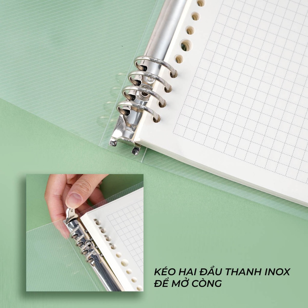 [Tặng 1 Bút] Sổ Còng Binder A5 B5 300/400 Trang Còng Kim Loại Thay Được Giấy Refill 100GSM Có Tráng Keo Đủ Loại Dòng Kẻ