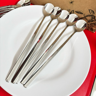 Inox 304 Bộ 5 Thìa Đá Tròn 20/24cm Muỗng Cán Dài Khuấy Cà Phê - Sinh Tố-Trà Dào- Chanh đá