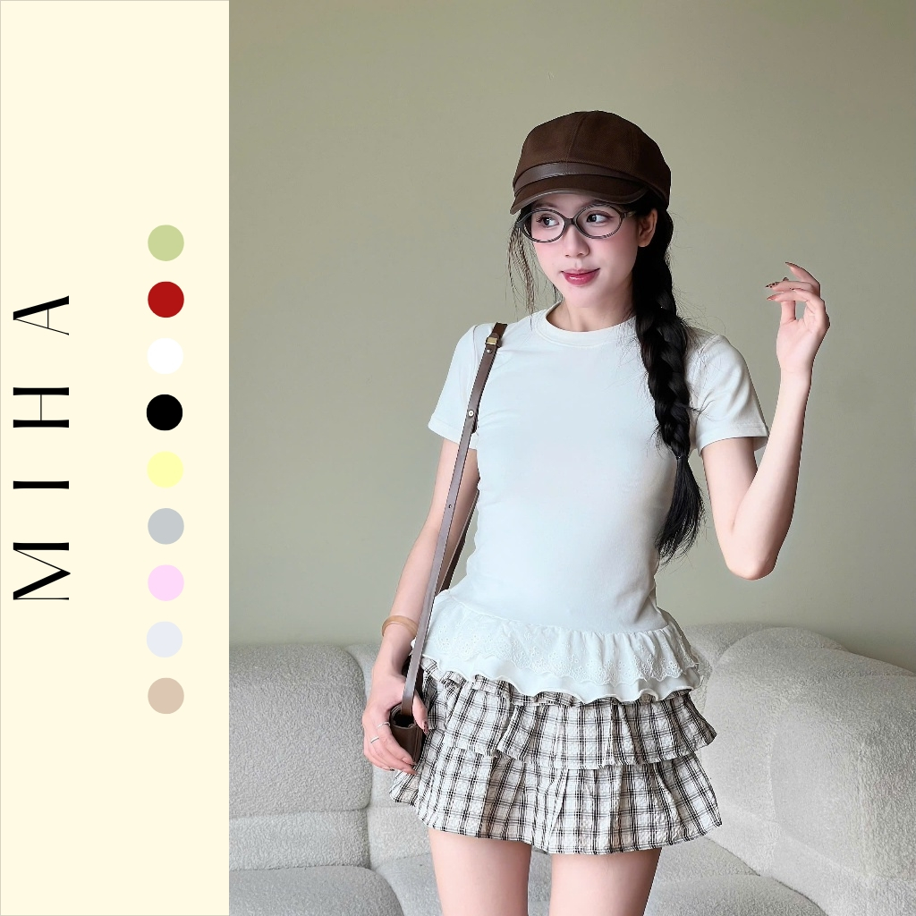 Áo Thun Babytee Phối Ren Gấu,  Áo Phông Baby Tee Cổ Tròn Form Vừa Chất Vải Cotton Mùa Hè Thoáng Mát Premium Miha Studio