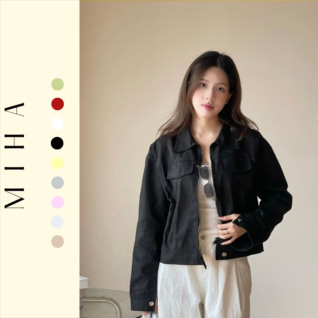 Áo khoác jean kaki dáng lửng chất vải dày dặn Miha Studio