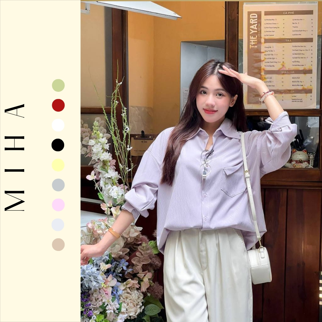 Áo Sơ Mi Nữ Kiểu Buộc Nơ Sau Lưng, Áo Sơmi Chất Vải Đũi Thoáng Mát, Áo Somi Trơn Kiểu Dáng Điệu Đà Miha Studio