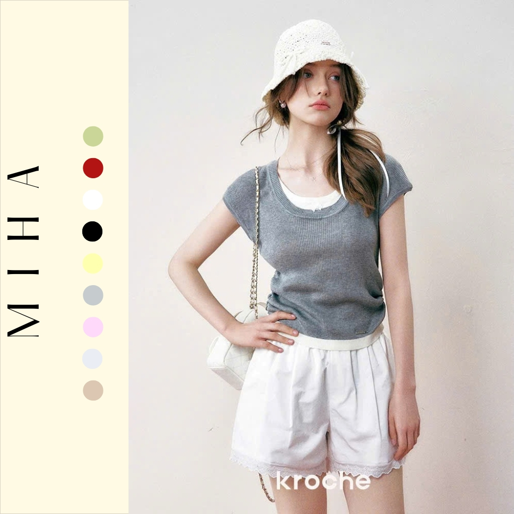 Áo Thun Tăm Cổ Rộng Phối, Áo Kiểu Cổ Nơ Form Dáng Vừa Miha Studio