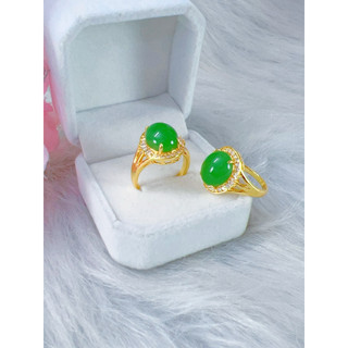Hàng mới về nhẫn đá màu xanh trang sức mạ vàng 18 ca cao cấp dành cho nữ phụ kiện cao cấp