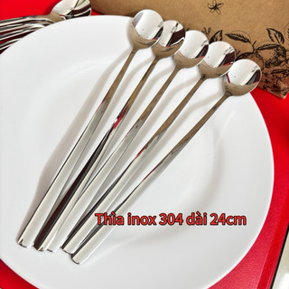 Inox 304 Combo 4/6/14 Chiếc Thìa Đá Đầu Tròn 24cm Muỗng Sinh Tố Cà Phê Dày Đẹp Siêu Xin