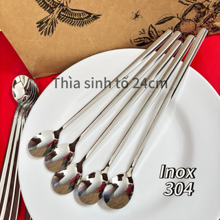 Inox 304 Combo 4/6/14 Chiếc Thìa Đá Đầu Tròn 24cm Muỗng Sinh Tố Cà Phê Dày Đẹp Siêu Xin