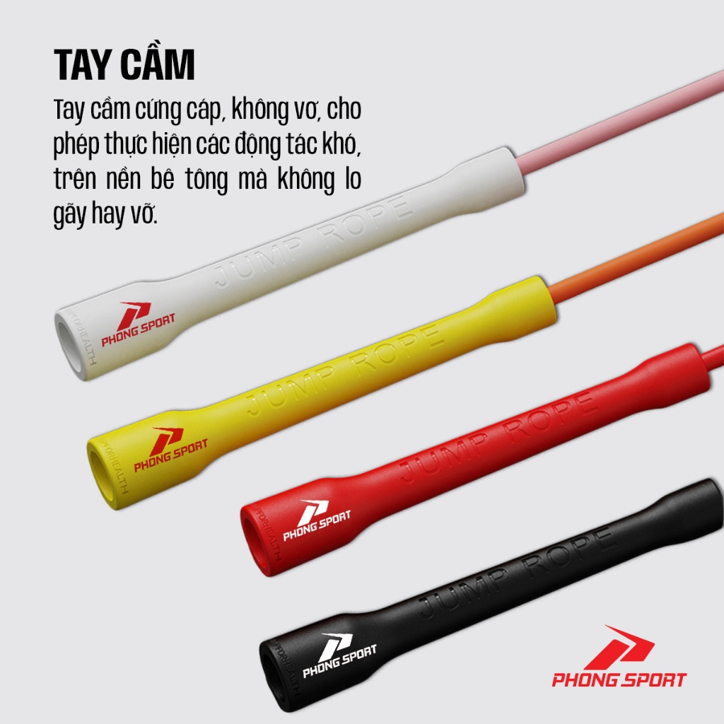 Dây nhảy tốc độ Phongsport chất liệu PVC 6mm, Tập thể lực, Cadio tại nhà AMIZIN