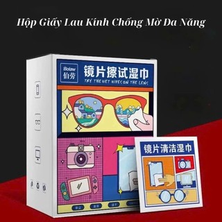 Hộp 100 Khăn lau kính mắt kính cận, Giấy lau kính nano chống sương mờ vân tay, bụi bẩn tiện lợi