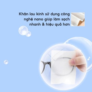 Hộp 100 Khăn lau kính mắt kính cận, Giấy lau kính nano chống sương mờ vân tay, bụi bẩn tiện lợi