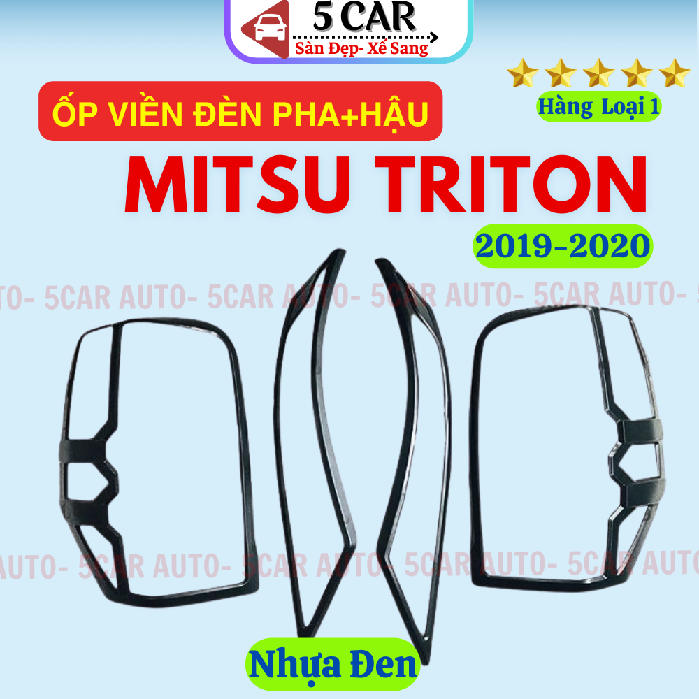 Ốp viền đèn pha, đèn hậu xe Mitsubishi Triton 2019- 2020 Nhựa đen, Hàng cao cấp