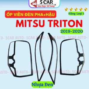 Ốp viền đèn pha, đèn hậu xe Mitsubishi Triton 2019- 2020 Nhựa đen, Hàng cao cấp