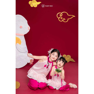 [HUMYNGO] - Set áo yếm kèm quần trung thu vải lụa gấm họa tiết Thỏ Ngọc cho bé gái 11-28kg [S166]