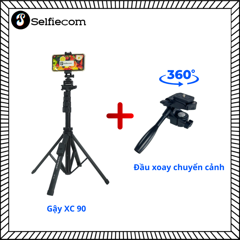 Combo Gậy Selfie Tripod Yunteng XC-90 Và Đầu Tripod VCT-190PH – Gậy Chụp Ảnh Xoay 360°, Lia Máy Mượt Mà