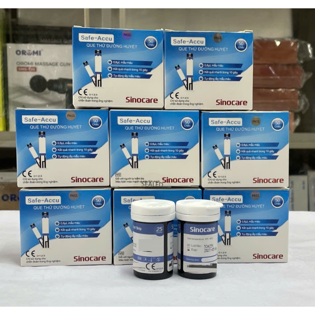 Que Thử Đường Huyết Safe Accu SINOCARE. Que Thử Đường Huyết Sinocare (hộp 50 que) Hạn Dài – Dễ Sử D