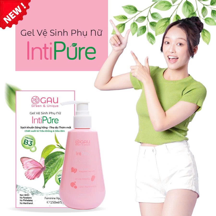 Dung dịch GEL Vệ Sinh Phụ Nữ Thiên Nhiên Trầu Không - Dâu Tằm GAU INTIPURE 150ml Sạch Hồng-Thơm lâu