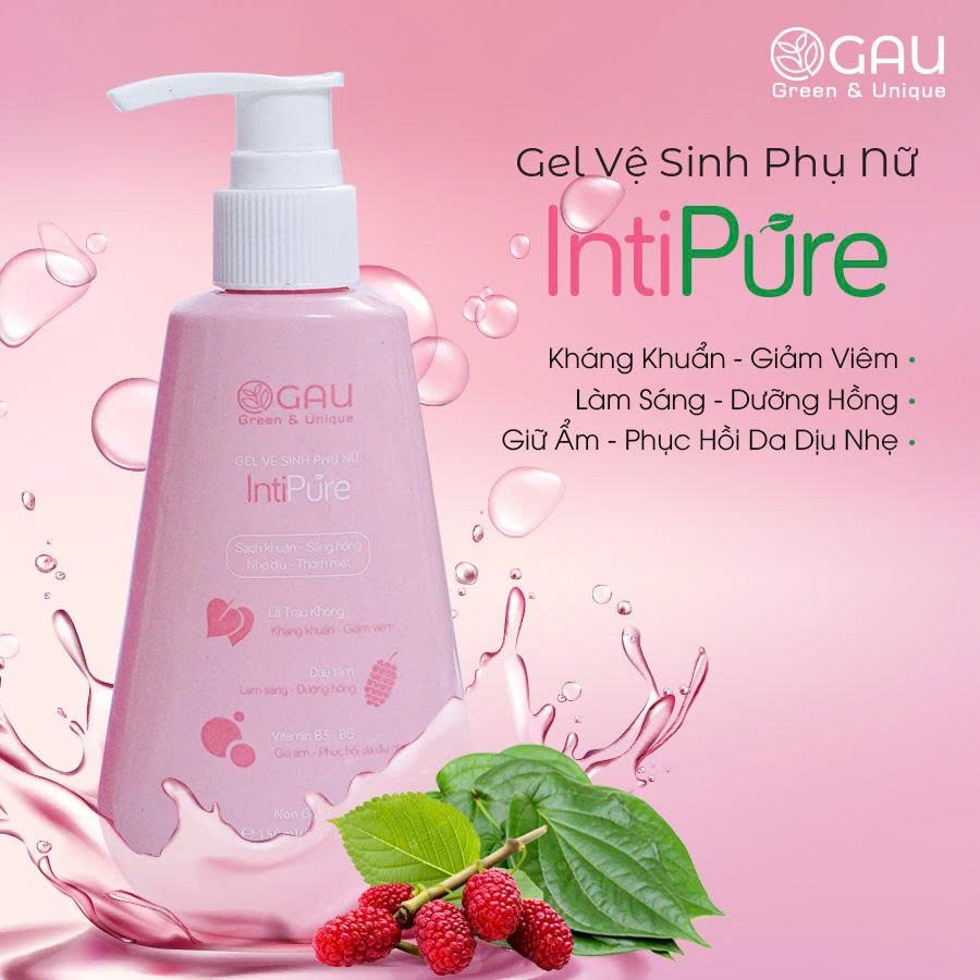 Dung dịch GEL Vệ Sinh Phụ Nữ Thiên Nhiên Trầu Không - Dâu Tằm GAU INTIPURE 150ml Sạch Hồng-Thơm lâu