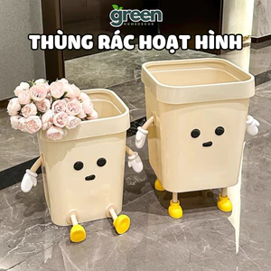 Thùng Rác Hoạt Hình Dễ Thương, Thùng Rác Nhựa Có Nắp Cố Định Túi Rác Decor Phòng Ngủ, Phòng Khách