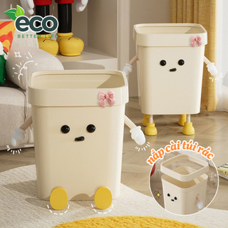 Thùng Rác Hoạt Hình Dễ Thương Decor Phòng Ngủ Phòng Khách, Thùng Rác Nhựa Có Nắp Cố Định Túi Rác