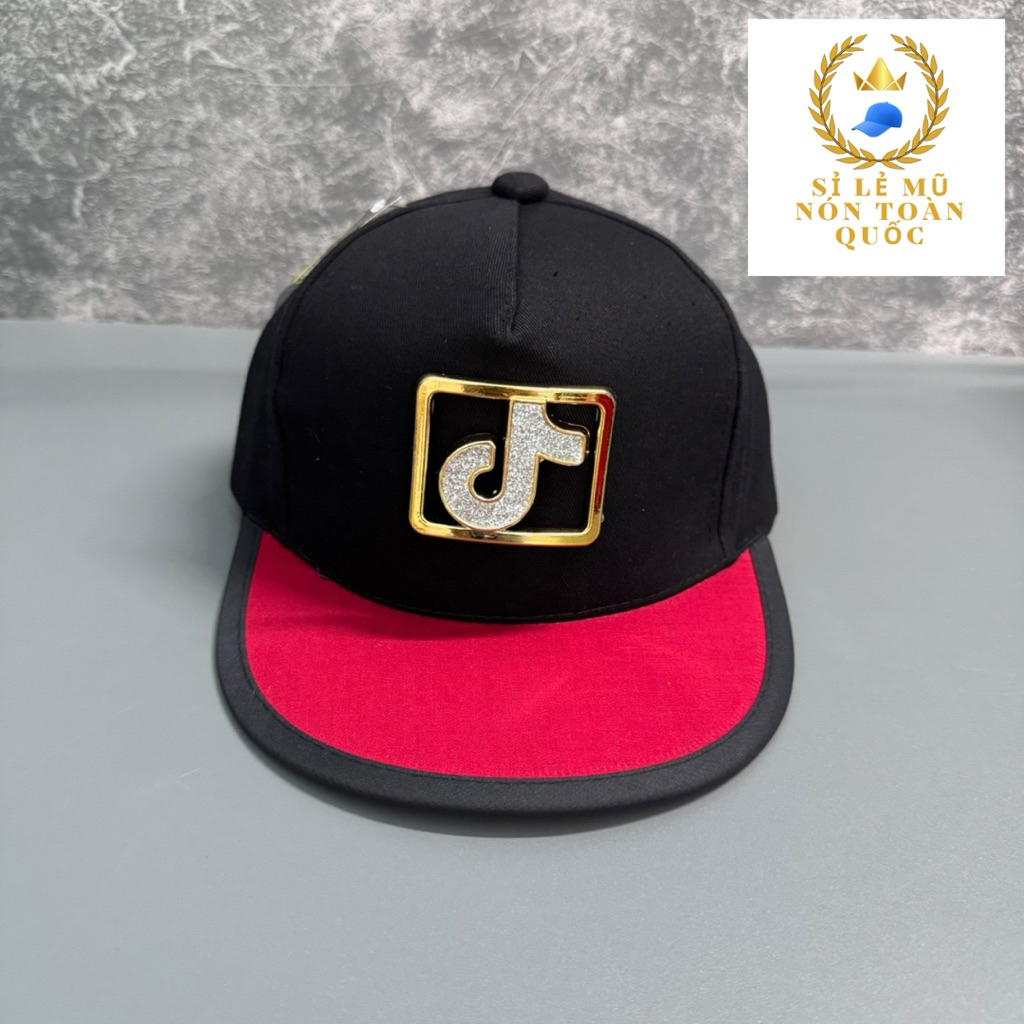 Mũ hip hop bé trai 3-8 Tuổi - Nón snapback phối thêu đính logo vuông tic tok Siêu đẹp