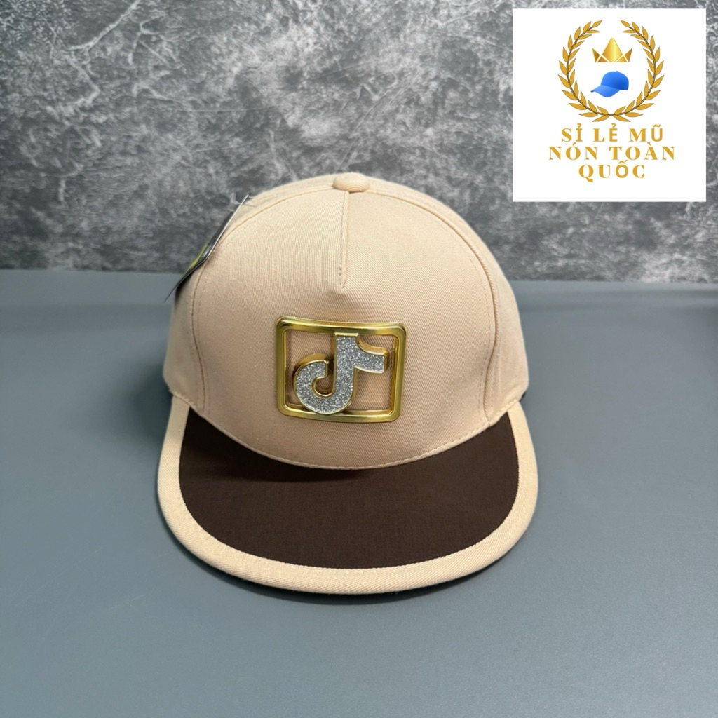 Mũ hip hop bé trai 3-8 Tuổi - Nón snapback phối thêu đính logo vuông tic tok Siêu đẹp