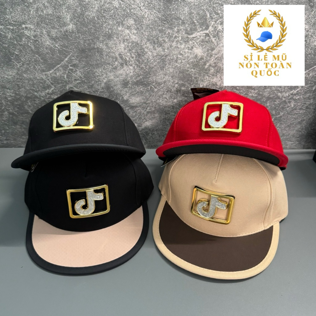 Mũ hip hop bé trai 3-8 Tuổi - Nón snapback phối thêu đính logo vuông tic tok Siêu đẹp