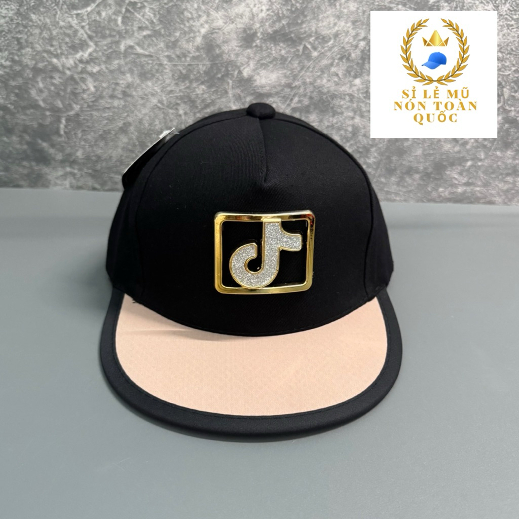 Mũ hip hop bé trai 3-8 Tuổi - Nón snapback phối thêu đính logo vuông tic tok Siêu đẹp
