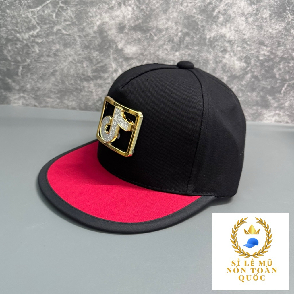 Mũ hip hop bé trai 3-8 Tuổi - Nón snapback phối thêu đính logo vuông tic tok Siêu đẹp