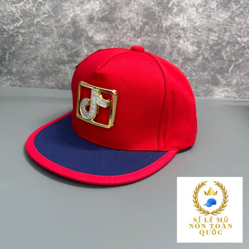 Mũ hip hop bé trai 3-8 Tuổi - Nón snapback phối thêu đính logo vuông tic tok Siêu đẹp