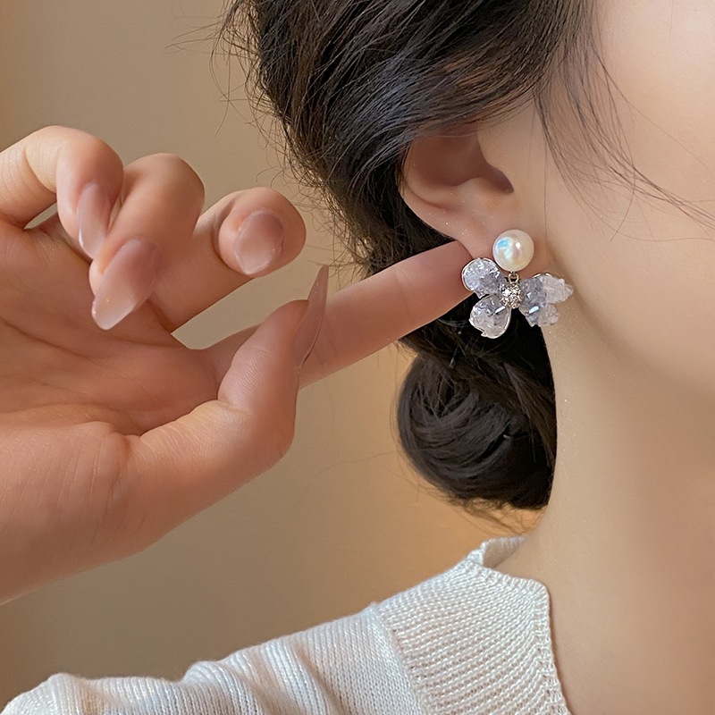 Bông tai thả hoa pha lê, thiết kế Gradient bông tai ngọc trai, dành cho phụ nữ, thiết kế đặc biệt, bông tai cao cấp