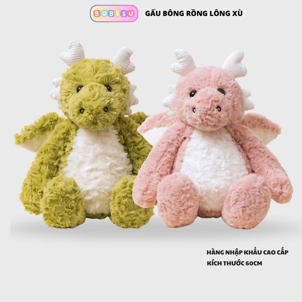 Gấu bông con rồng có cánh lông xù cao cấp làm gấu ôm hay quà tặng cho bé,bạn gái kích thước 60Cm