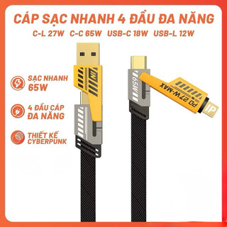 Dây Sạc Nhanh Đa Năng 4IN1 65W / 120W Cao Cấp 1.2M, Dây Dù Chống Đứt - Cho USB-Type C, Type C-Type C, Type C- iP, USB-iP