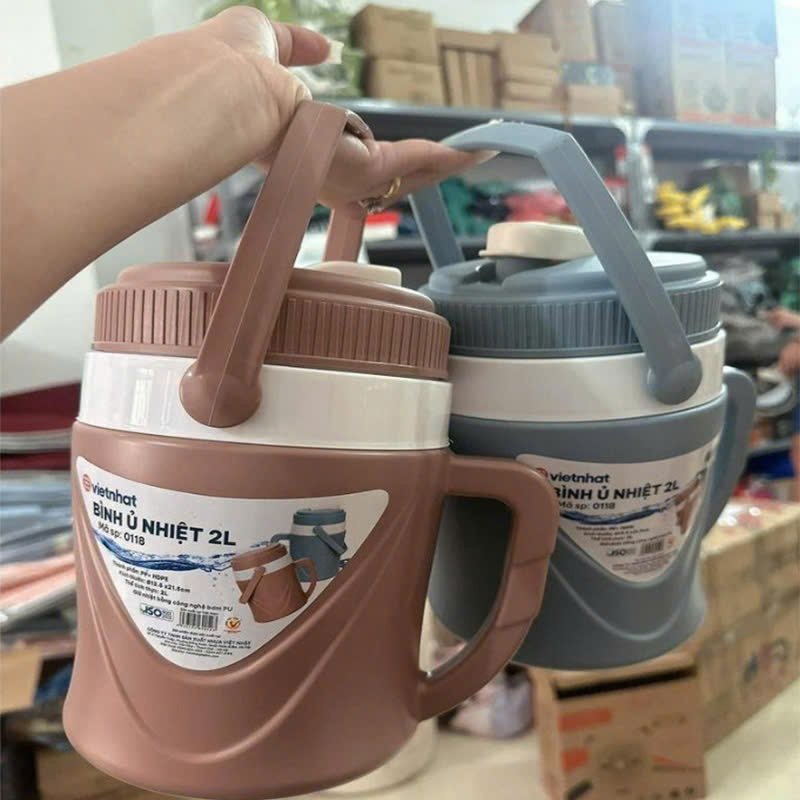 Bình Nước Giữ Nhiệt 2L - Bình Giữ Nhiệt Có Tay Cầm và Quai Xách Tiện Lợi